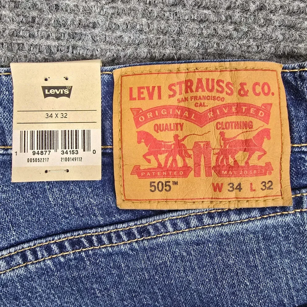 Levi's 505 Jeans Mens 34x32 Medium Wash Regular Straight Stretch NWT